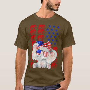 T-shirt Drôle Eléphant Américain Drapeau Eléphant Lover 4è
