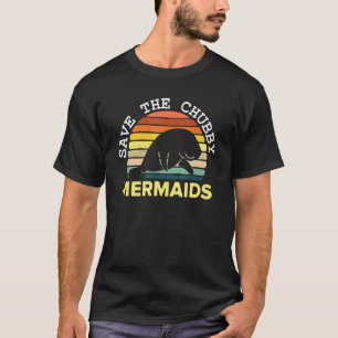 T-shirt Drôle Enregistrer Manatee Chubby Mermaid Retro Vin
