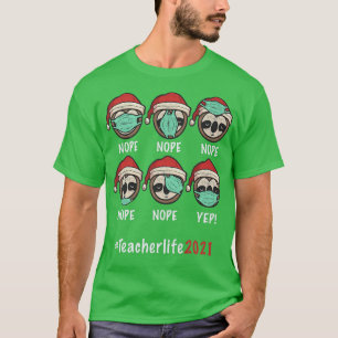 T-shirt Drôle enseignant de Noël Sloth santa chapeau lumiè