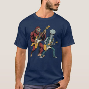 T-shirt Drôle et Alien Jouant de la Guitare Rock Musicien