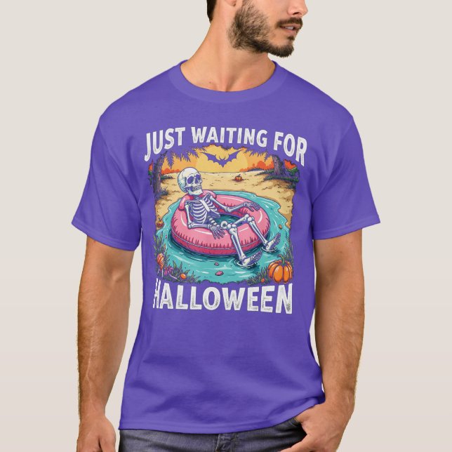 T-shirt Drôle Été 2025 Squelette Éffrayant En Attente (Devant)