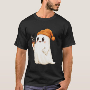T-shirt Drôle Fantôme Boire Café Halloween Ghost Ice Co