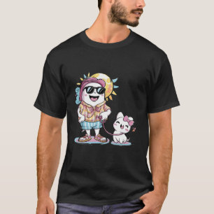 T-shirt Drôle Fantôme Été Promenade Chat mignonne Saison É