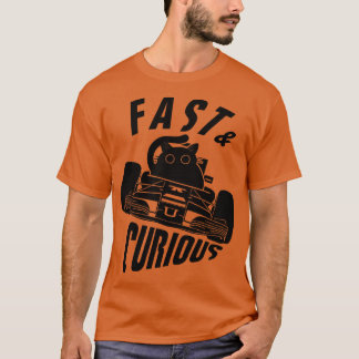 T-shirt Drôle Fast Curious Pilote Chat