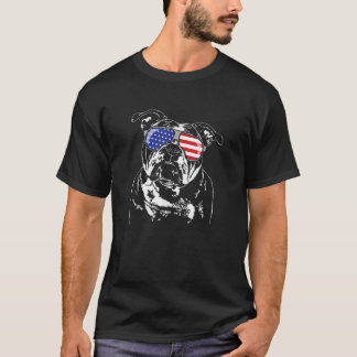T-shirt Drôle Fier Vieux Anglais Bulldog American Drapeau 