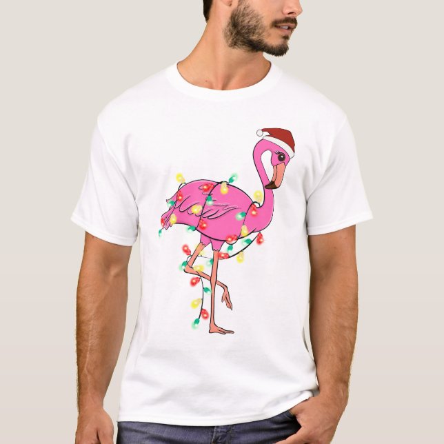 T-shirt Drôle Flamant rose de Noël mignon (Devant)