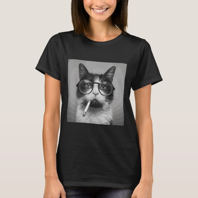 T-shirt Drôle Graphisme Chat Fumer Adulte Amusant (Devant)