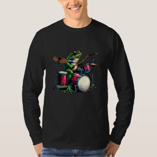 T-shirt Drôle grenouille caricaturale jouer aux tambours