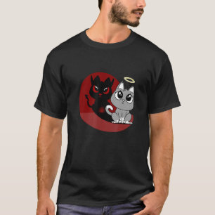 T-shirt Drôle Gris Chat Diable Ange Mauvais Chat Mal Shado