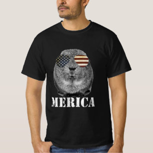 T-shirt Drôle Guinée Cochon Merica Patriotique Usa Lunette