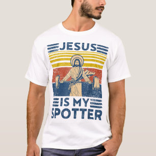 T-shirt Drôle Gym Jésus Est Mon Spotter Drôle Entraînement