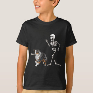 T-shirt Drôle Halloween Berger Australien Et Squelette