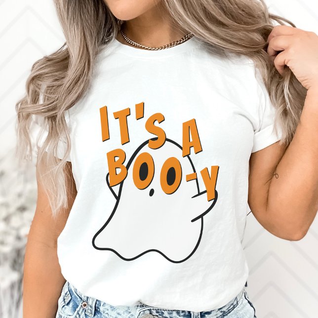 T-shirt Drôle Halloween C'est un Baby shower fantôme Blanc (It's a boy ghost Halloween baby shower gender reveal pregnancy announcement white t-shirt)
