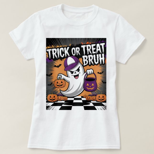 T-shirt Drôle Halloween fantôme & Citrouilles (Design devant)