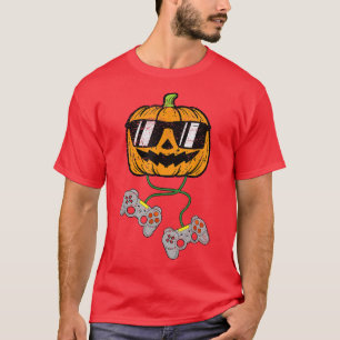 T-shirt Drôle Halloween Jack-o'-lantern Video Gamer Citrou