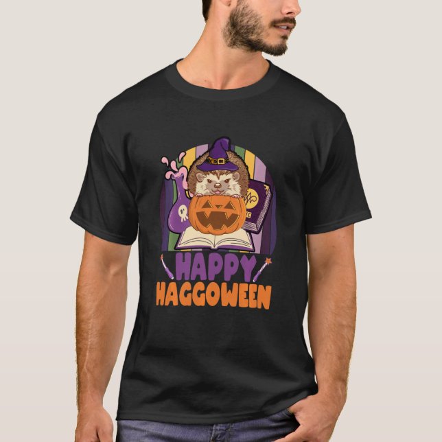 T-shirt Drôle Halloween Pun Happy Haggoween Animal Hedgeho (Devant)