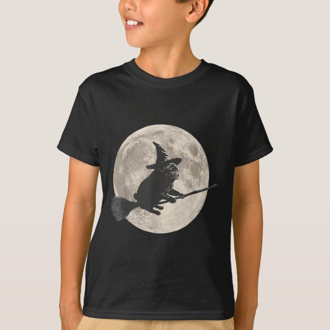 T-shirt Drôle Halloween Sorcière Carlin Lune Trick Ou Trai (Devant)