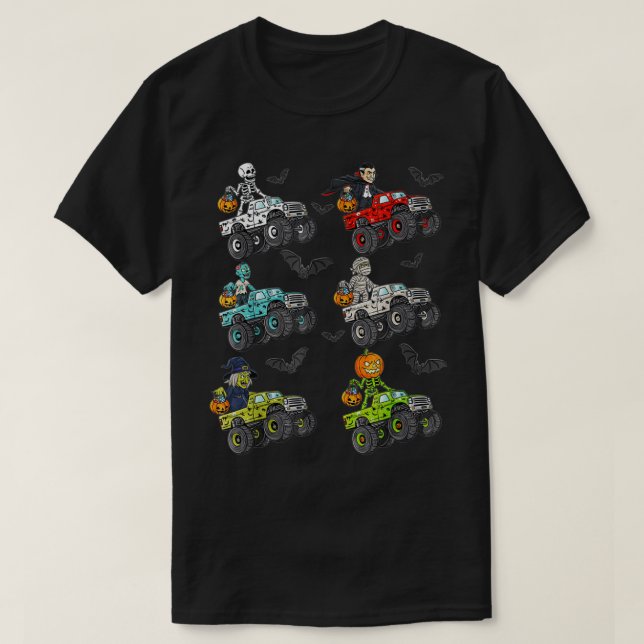 T-shirt Drôle Halloween Squelette MonsterCamion Enfants Ga (Design devant)