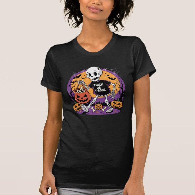 T-shirt Drôle Halloween Squelette "Trick ou T-Bone (Devant)