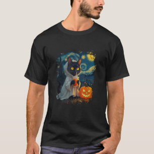 T-shirt Drôle Halloween Van Gogh Starry Night Ghost Cat Pu
