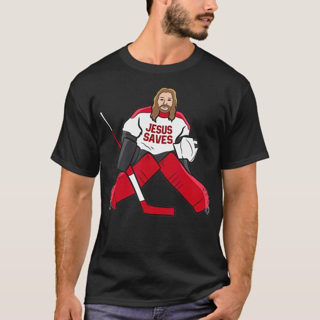 T-shirt Drôle Hockey Jésus sauve Hockey Goalie (Devant)