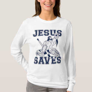 T-shirt Drôle Hockey - Jésus Saves - Goalie