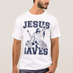 T-shirt Drôle Hockey - Jésus Saves - Goalie