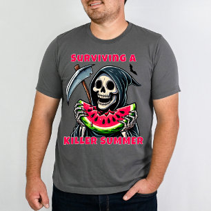 T-shirt Drôle Horreur Grim Reaper Watermelon Summerween