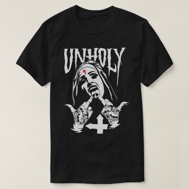 T-shirt Drôle Horreur Unholy Nun  (Design devant)