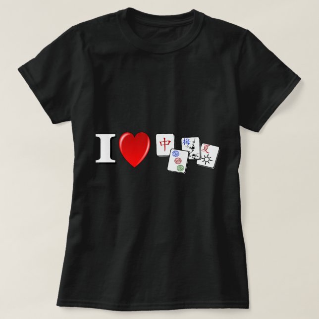 T-shirt Drôle J'Aime Coeur Mahjong Cute Mahjong Chinese Je (Design devant)
