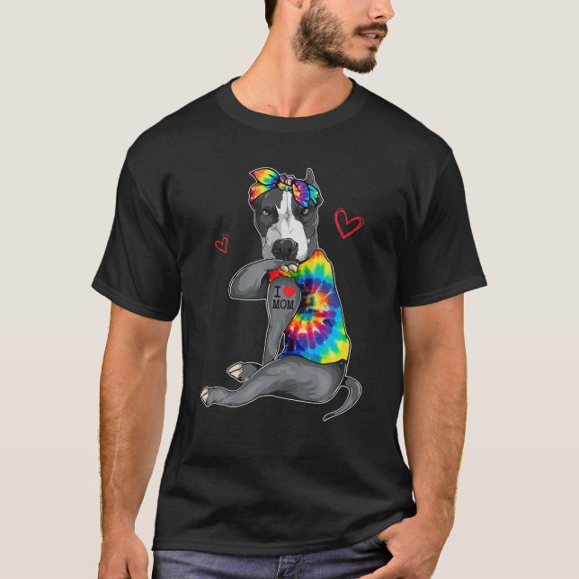 T-shirt Drôle J'Aime Maman Tattoo Pitbull Chien Maman Prop (Devant)
