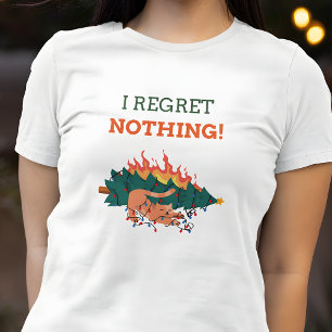 T-shirt Drôle Je Regrette Rien Naughty Chat Noël
