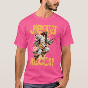 T-shirt Drôle Jesus Rocks Rocks Rocks Guitare Jouer Jésus