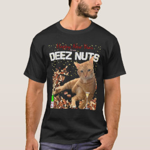 T-shirt Drôle Joyeux Nouvel An Chat Deez Nuts blague