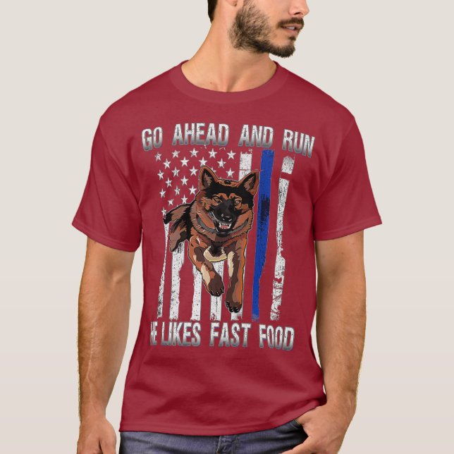 T-shirt Drôle K 9 Handler de police Cadeau mince Ligne ble (Devant)
