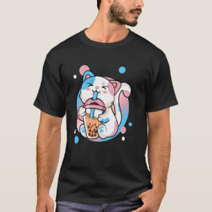 T-shirt Drôle Kawaii Transgenre Bubble Tea Chat LGBT Allié