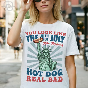 T-shirt Drôle Lady Liberty Hot Dog Patriotique 4 Juillet