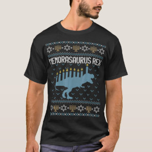 T-shirt Drôle laide Hanoukka Sweater Dinosaur Trex Menora