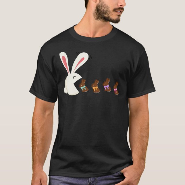 T-shirt Drôle lapin de Pâques mangeant du chocolat Bunnie  (Devant)