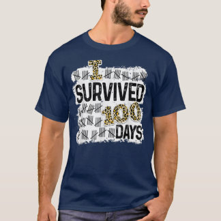 T-shirt Drôle Leopard I Survived 100 Jours de l'école 100 