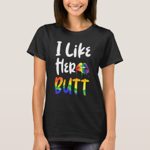 T-shirt Drôle Lesbienne J'Aime Sa Fierté Butt Rainbow Lips