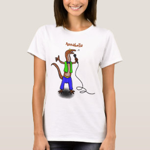 T-shirt Drôle lézard chantant avec bande dessinée de micro