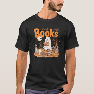 T-shirt Drôle Lire Plus Livres Ghost Halloween Professeur