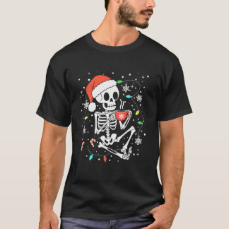 T-shirt Drôle lumières de Noël Squelette Café de Noël