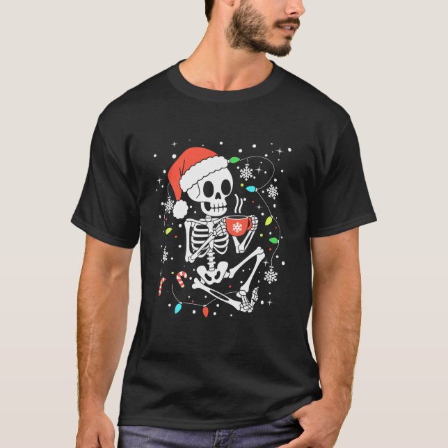T-shirt Drôle lumières de Noël Squelette Café de Noël (Devant)