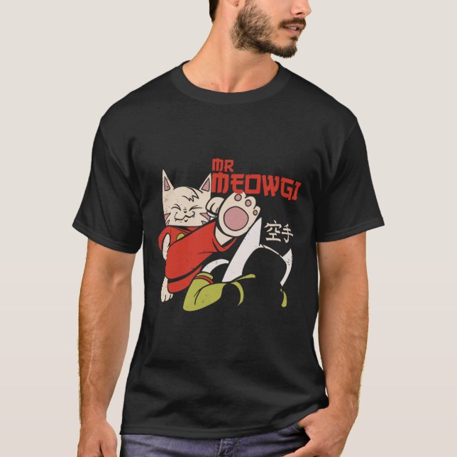 T-shirt Drôle M. Meowgi Karate Chat Meow Design Hommes Fem (Devant)