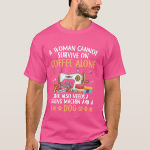 T-shirt Drôle Machine à coudre Chien Café Louveur d'égout 