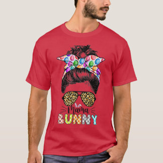 T-shirt Drôle Mama Bunny Leopard Messy Bun Joyeux jour de 
