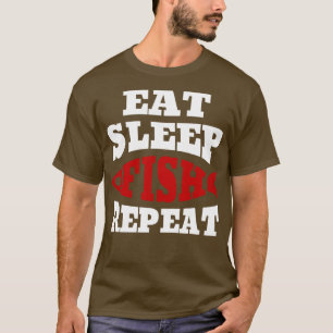 T-shirt Drôle Manger Dormir Poisson Répéter Pêcheur Pêcheu