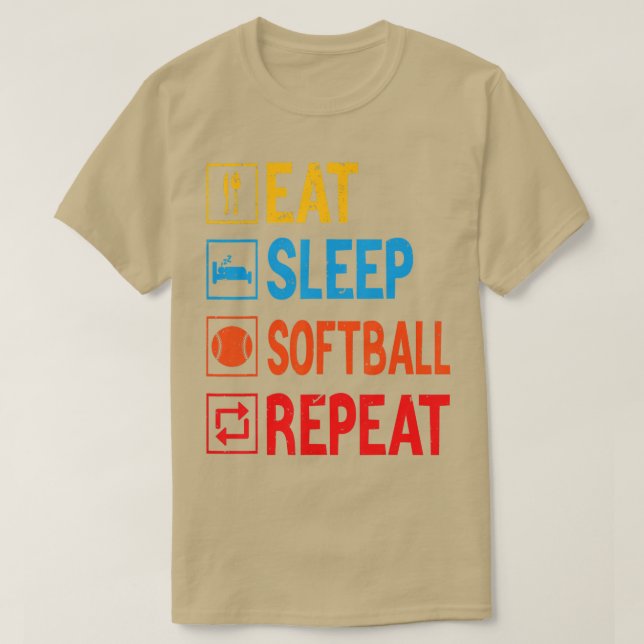 T-shirt Drôle Manger Sleep Softball Répéter Players De Bas (Design devant)